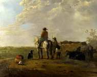 Aelbert Cuyp - A Landscape with Horseman, Herders and Cattle
